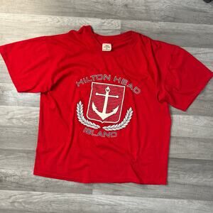 Vintage Hilton Head Island Puff Print Anchor Single Stitch t-Shirt Red Size XXL